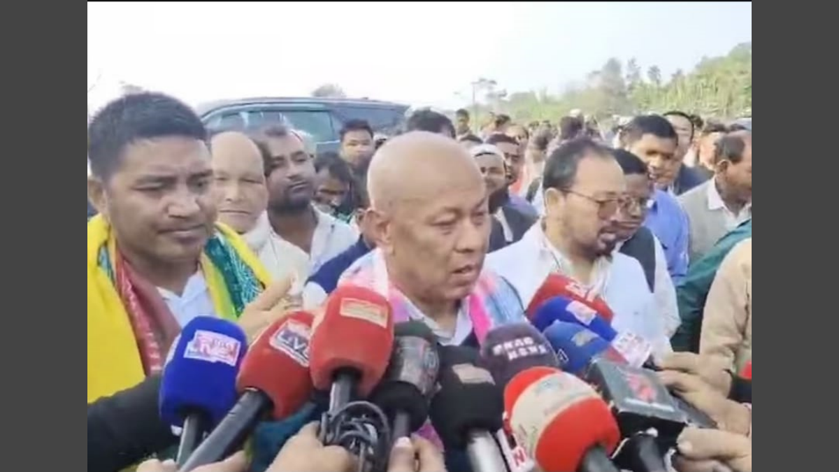 BTC Chief Hagrama Mohilary addressing media about Kokrajhar unrest.